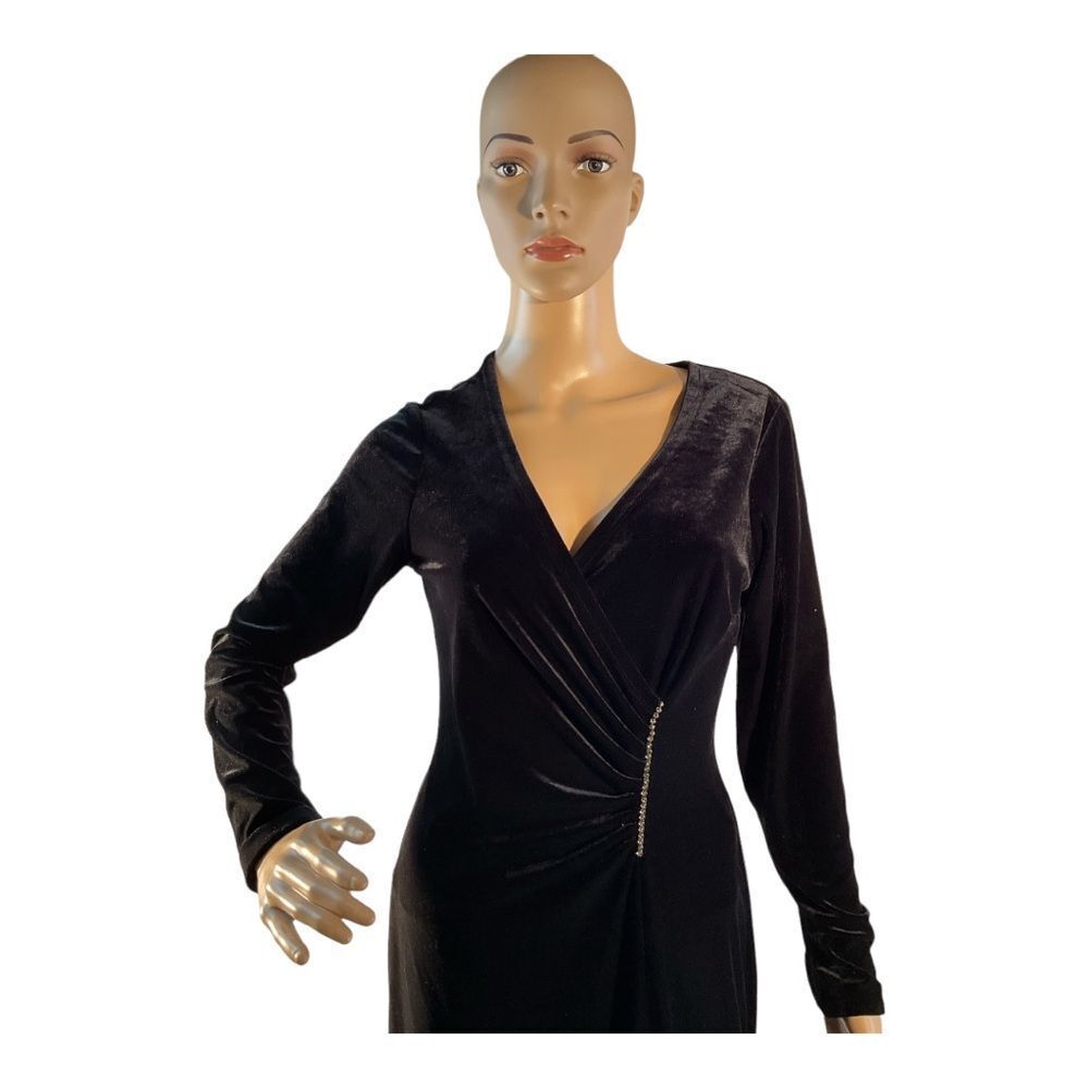 David Wayne Women’s Vintage Black Rhinstone Velvet Evening Gown Dress Size Small - Picture 2 of 10
